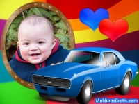 Carro azul e corações